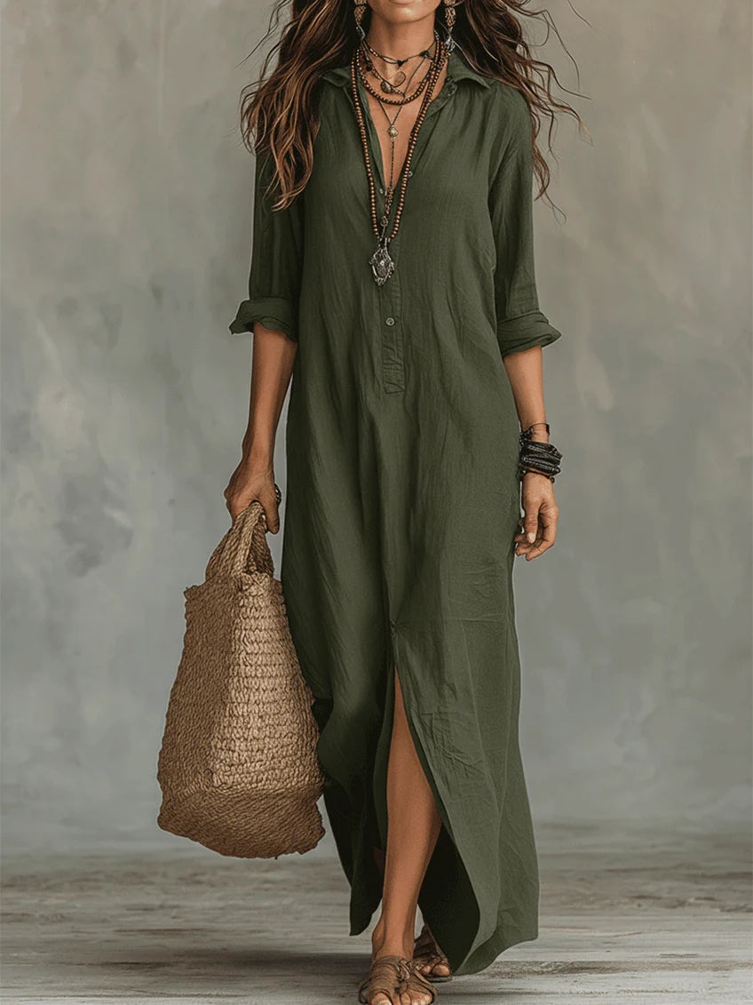 Lucíaᵀᴹ Vestido largo negro con botones frontales