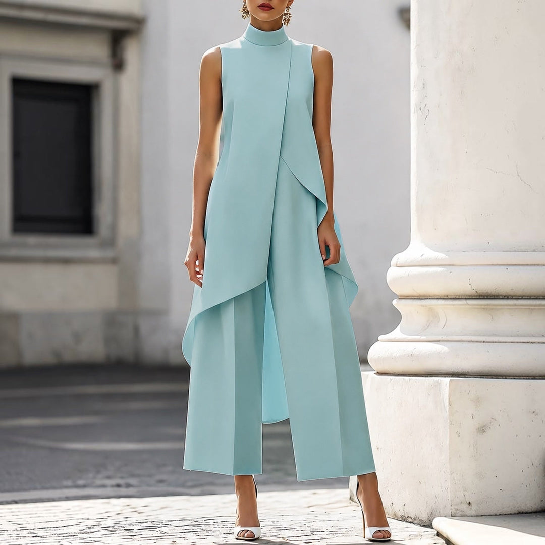 Valentina™ Mono elegante con cuerpo de cuello alto drapeado
