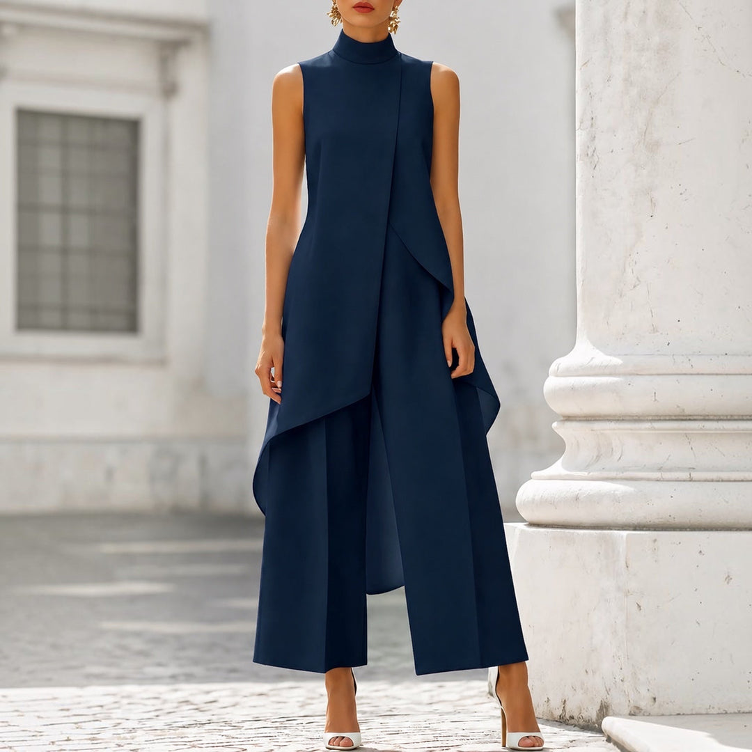 Valentina™ Mono elegante con cuerpo de cuello alto drapeado