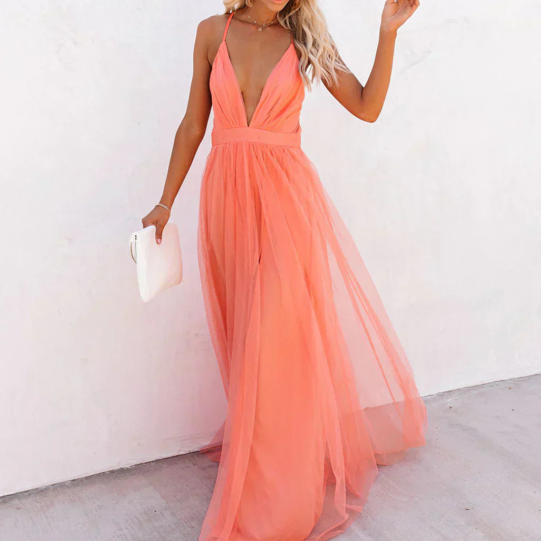 Célinea™ Vestido largo coral claro