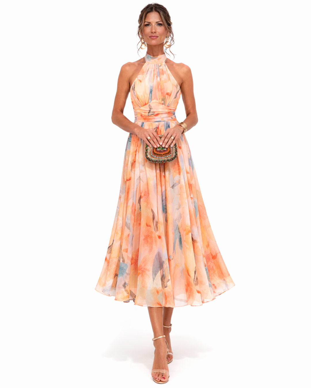 Mavira™ Vestido con escote halter y estampado de acuarela