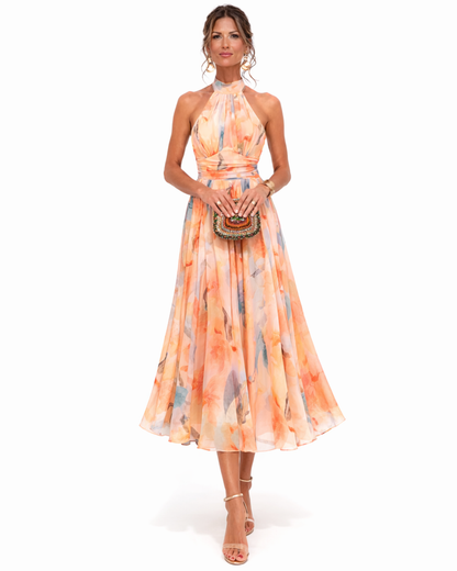 Mavira™ Vestido con escote halter y estampado de acuarela