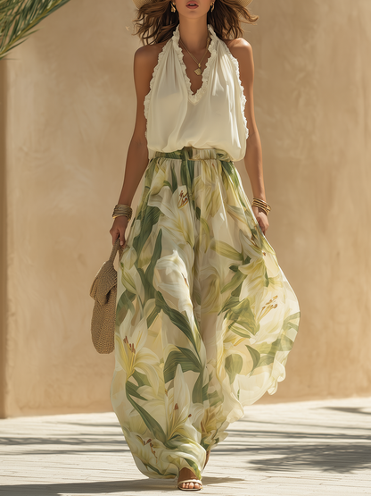 Elisa™ Conjunto fluido con estampado de lirios, muy elegante