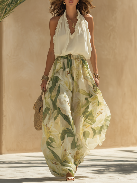 Elisa | Conjunto fluido con estampado de lirios, muy elegante