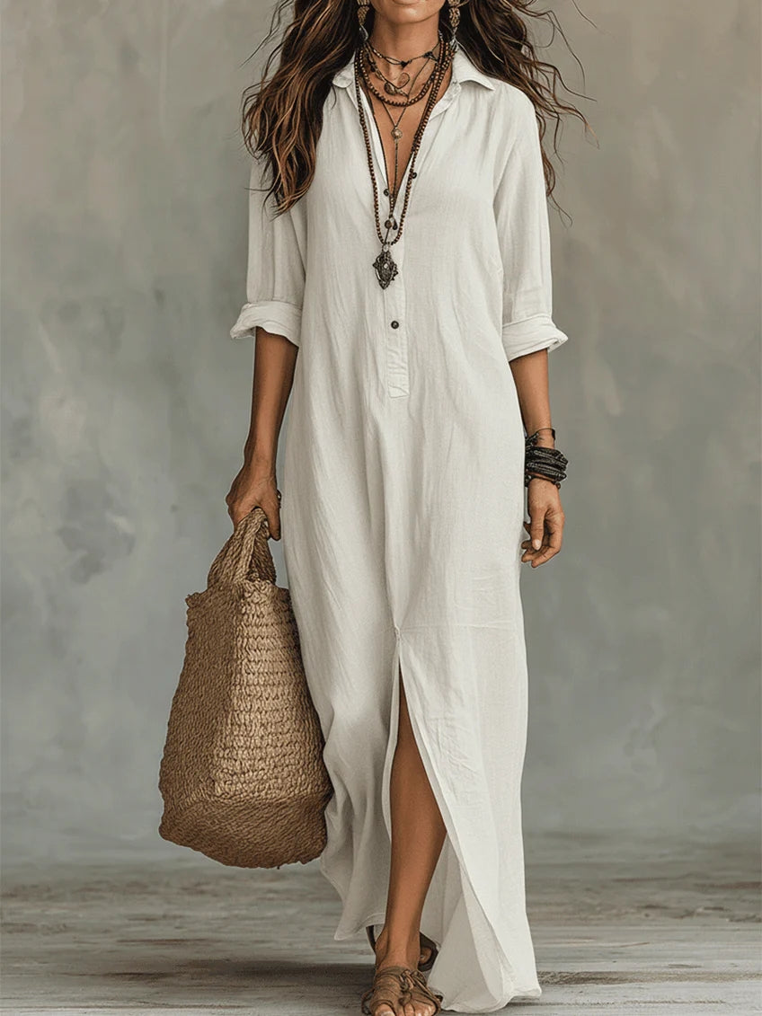 Lucíaᵀᴹ Vestido largo negro con botones frontales