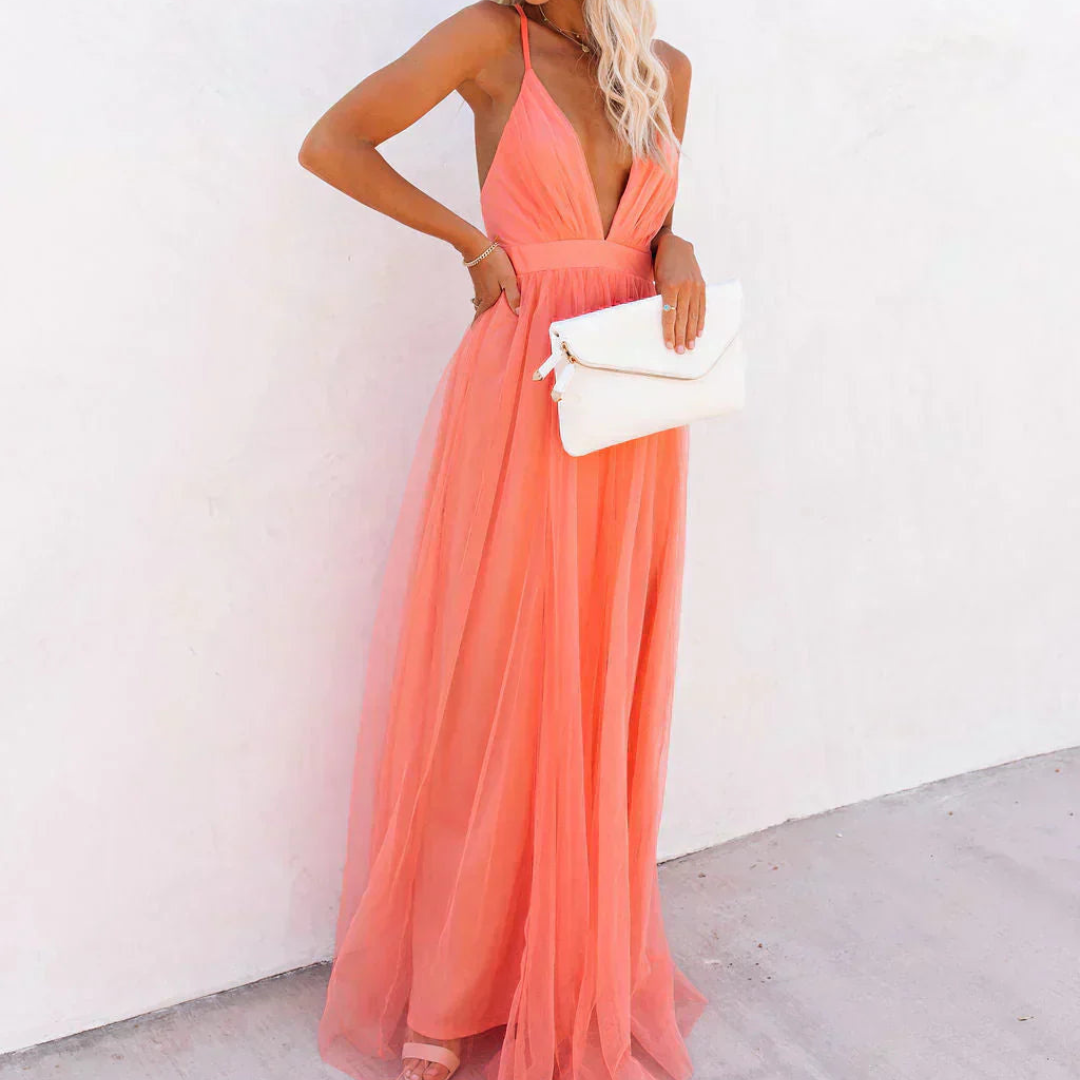 Célinea™ Vestido largo coral claro