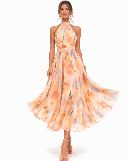 Mavira™ Vestido con escote halter y estampado de acuarela