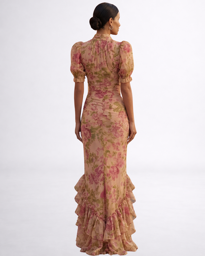 Rosario™ Vestido largo de gasa floral