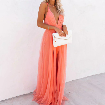 Célinea™ Vestido largo coral claro