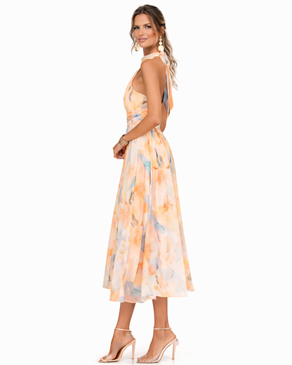 Mavira™ Vestido con escote halter y estampado de acuarela