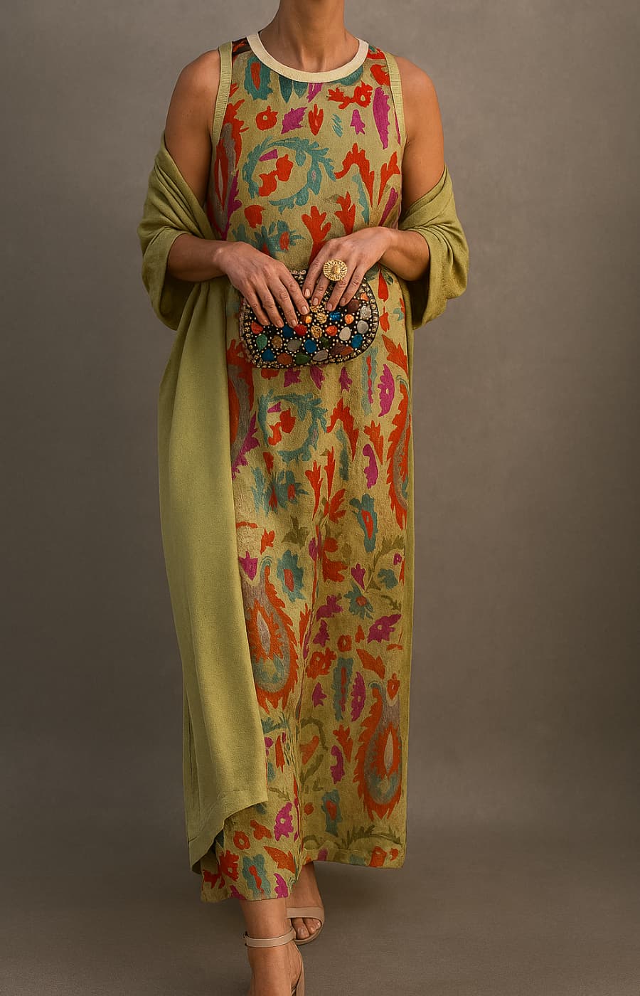 Élina | Conjunto de vestido largo estampado con chaleco a juego