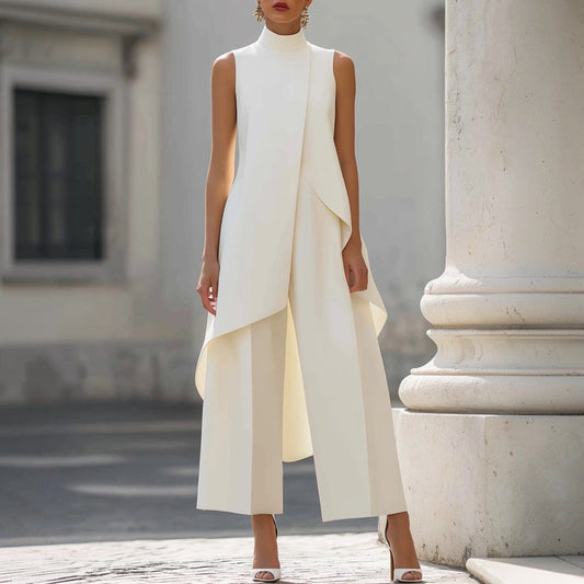 Valentina™ Mono elegante con cuerpo de cuello alto drapeado