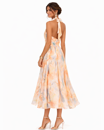 Mavira™ Vestido con escote halter y estampado de acuarela