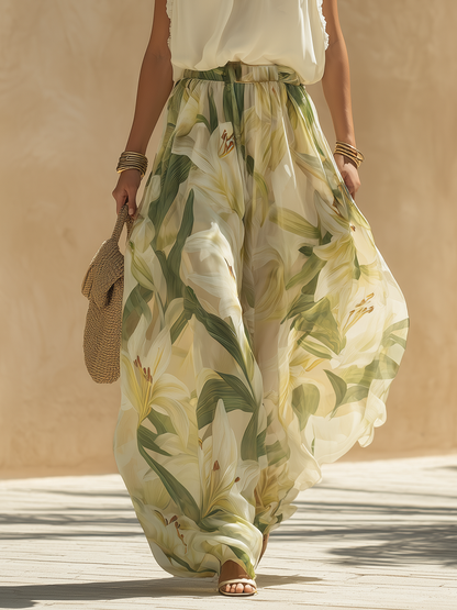 Elisa™ Conjunto fluido con estampado de lirios, muy elegante
