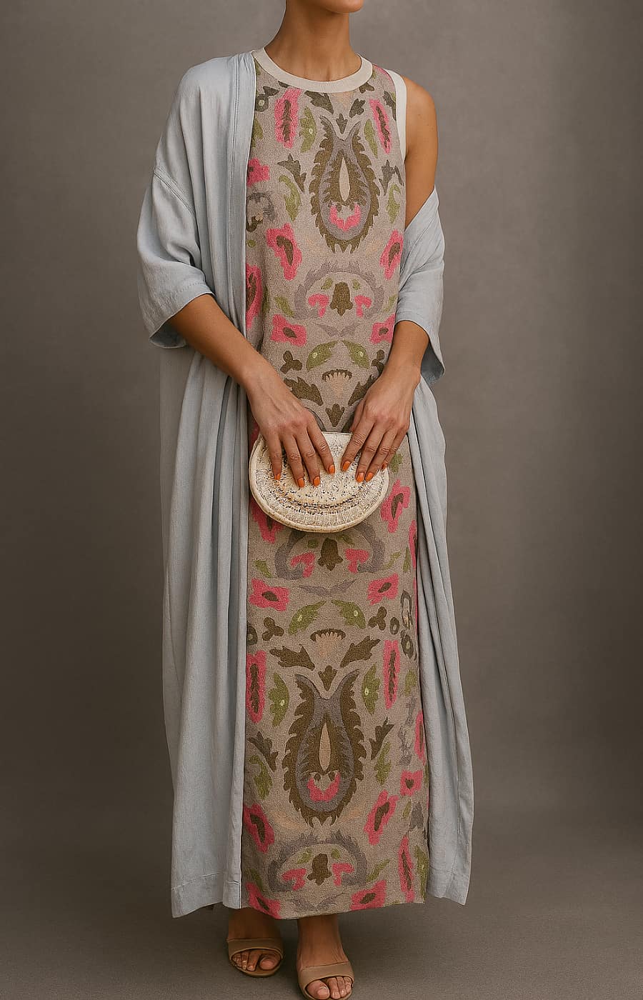 Élina | Conjunto de vestido largo estampado con chaleco a juego