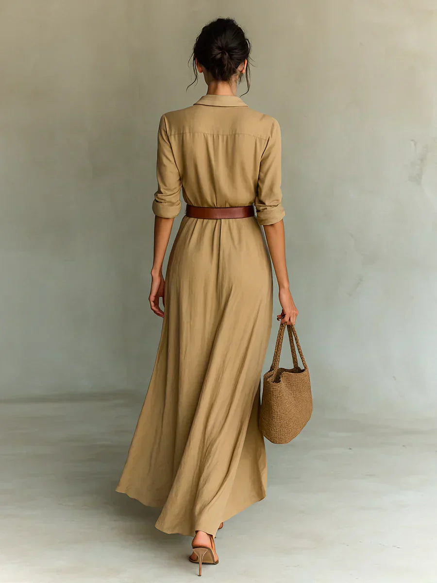 Camila™ Vestido largo con solapas y cinturón