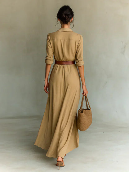 Camila™ Vestido largo con solapas y cinturón