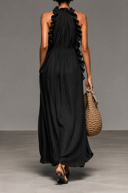 Elegante vestido largo con volantes