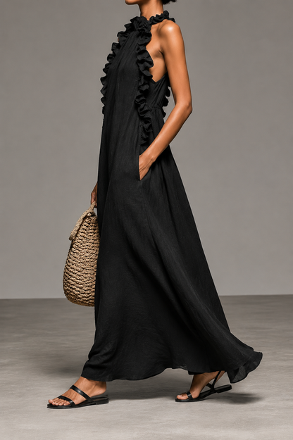 Elegante vestido largo con volantes