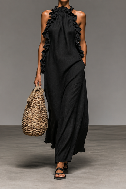 Elegante vestido largo con volantes