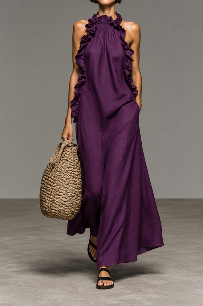 Elegante vestido largo con volantes