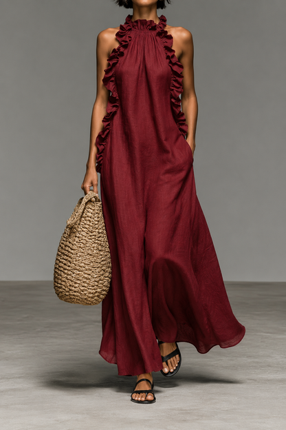 Elegante vestido largo con volantes