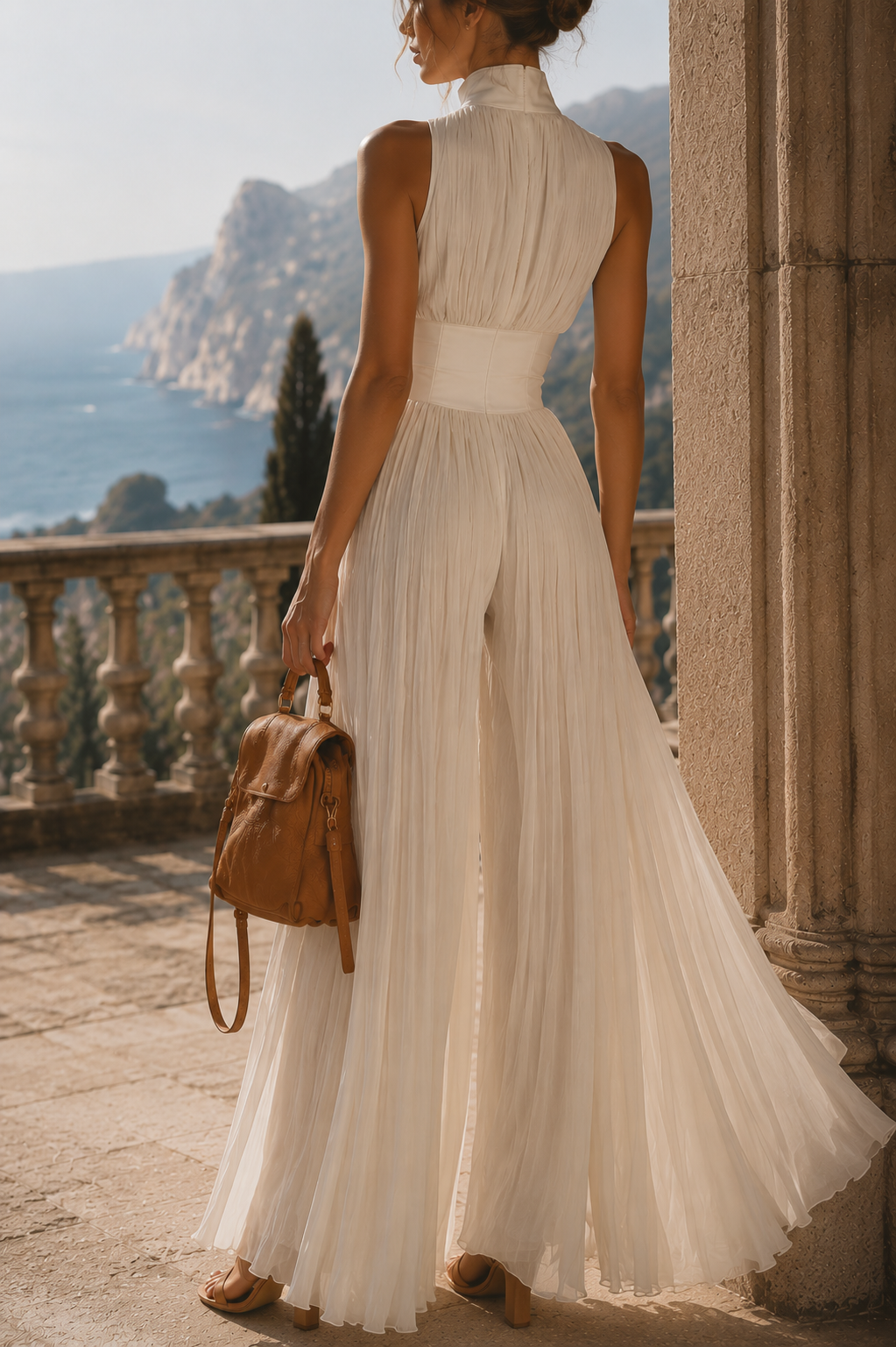 Elegante mono plisado con pantalón ancho