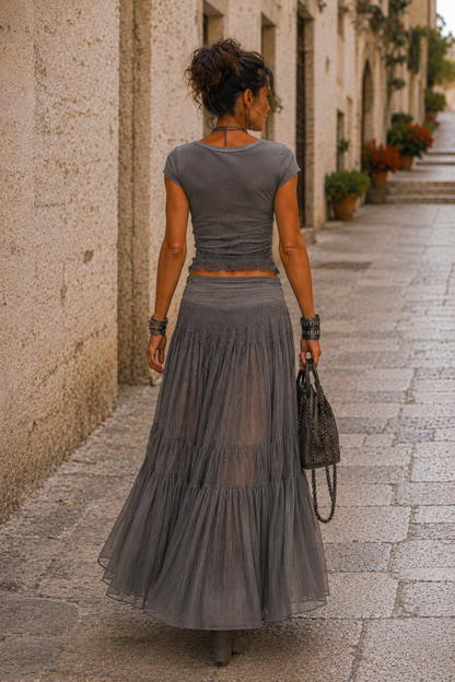 Conjunto boho chic con falda larga