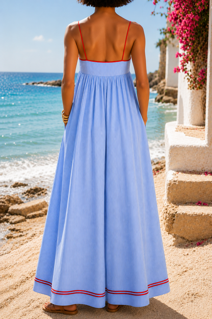 Vestido largo a rayas con tirantes