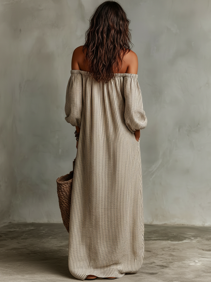 Carmenᵀᴹ Vestido largo de algodón y lino con diseño de hombros descubiertos
