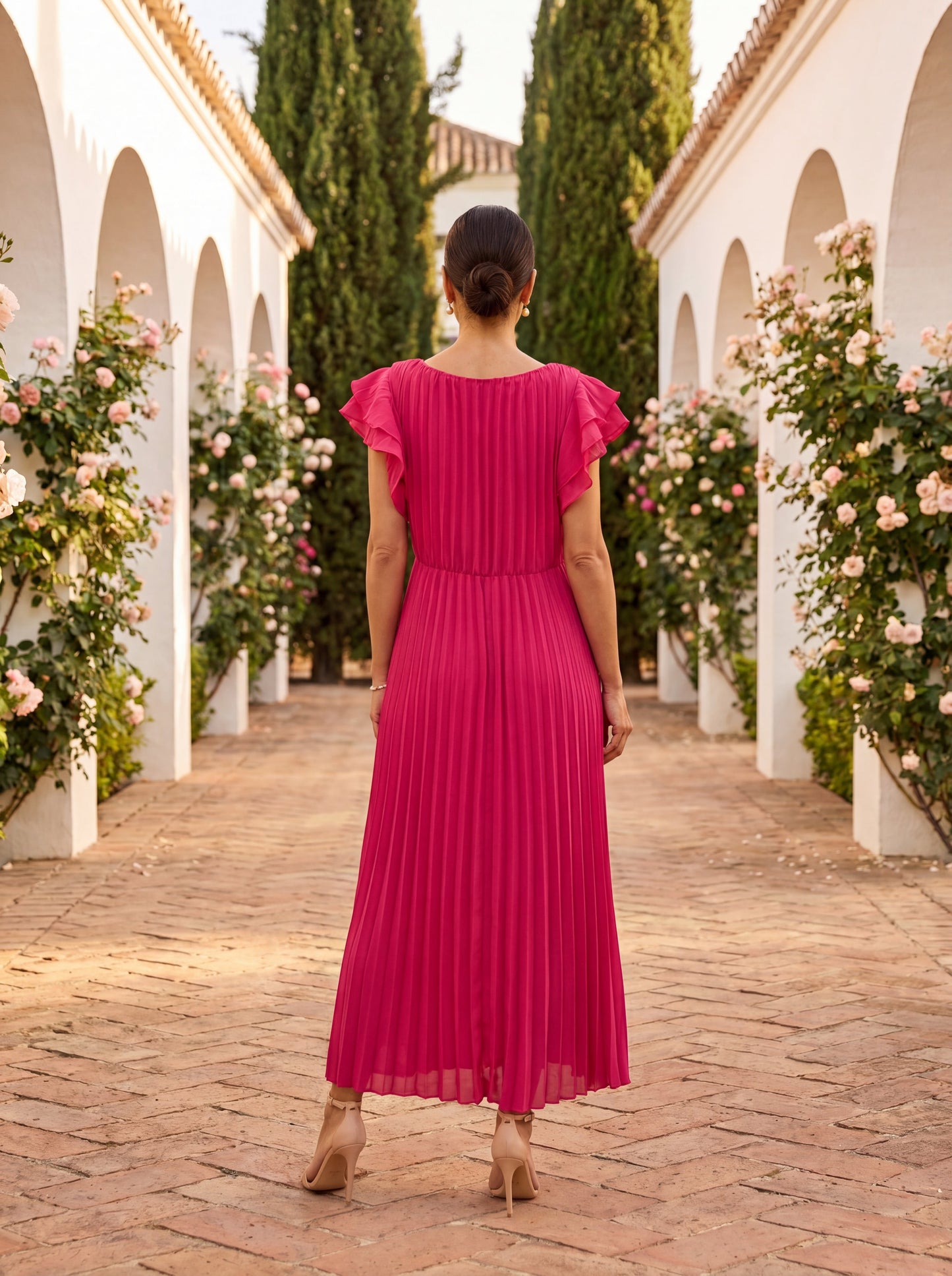 Orlena™ Elegante vestido largo plisado con cintura anudada