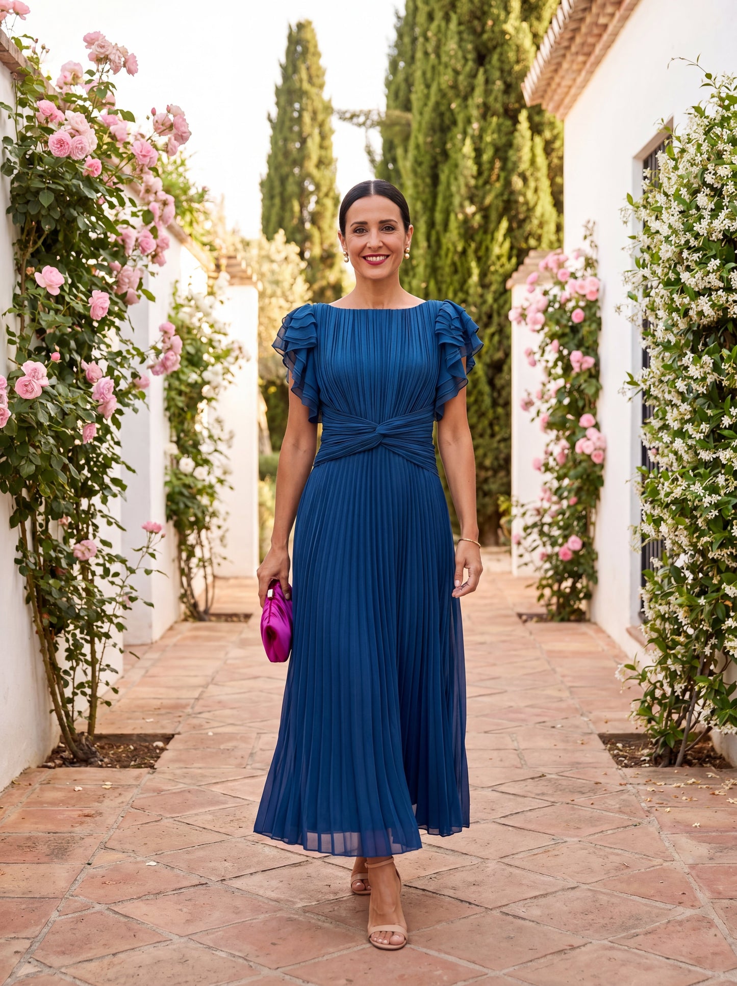 Orlena™ Elegante vestido largo plisado con cintura anudada