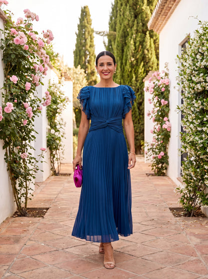 Orlena™ Elegante vestido largo plisado con cintura anudada