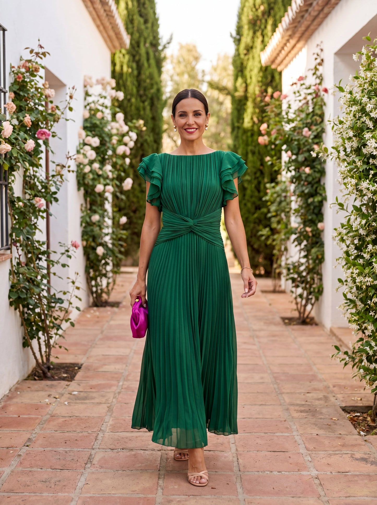 Orlena™ Elegante vestido largo plisado con cintura anudada