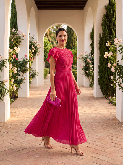 Orlena™ Elegante vestido largo plisado con cintura anudada