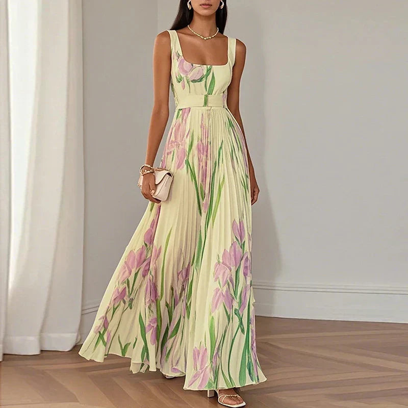 Rosvani™ Vestido largo de corte A con estampado floral