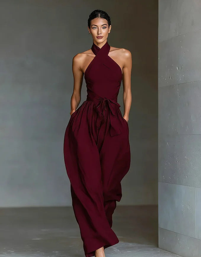 Mono con Cintura definida y Piernas Anchas