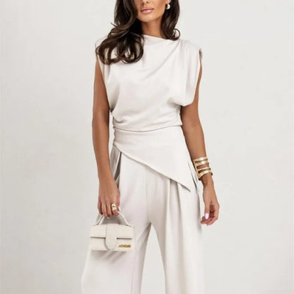 Marina™ Conjunto de dos piezas para mujer con top irregular y pantalones de pierna ancha