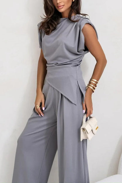 Marina™ Conjunto de dos piezas para mujer con top irregular y pantalones de pierna ancha