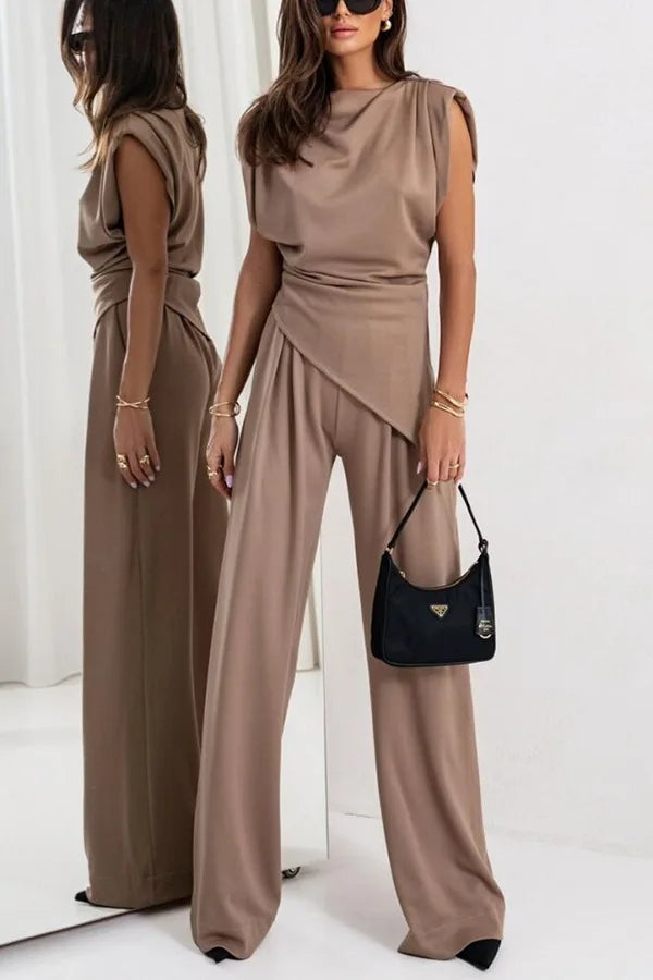 Marina™ Conjunto de dos piezas para mujer con top irregular y pantalones de pierna ancha
