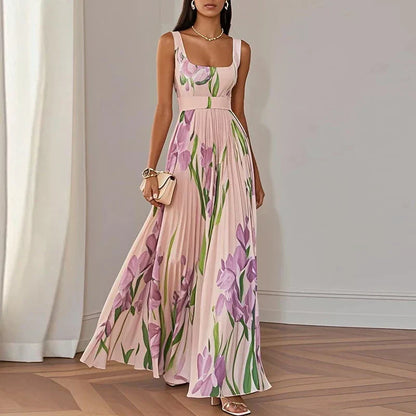 Rosvani™ Vestido largo de corte A con estampado floral