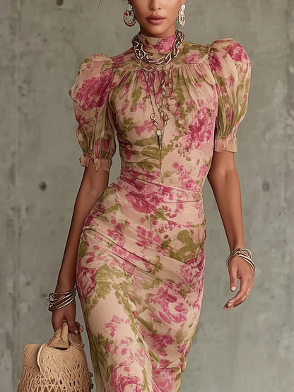 Rosalía™ Vestido largo con estampado de rosas vintage