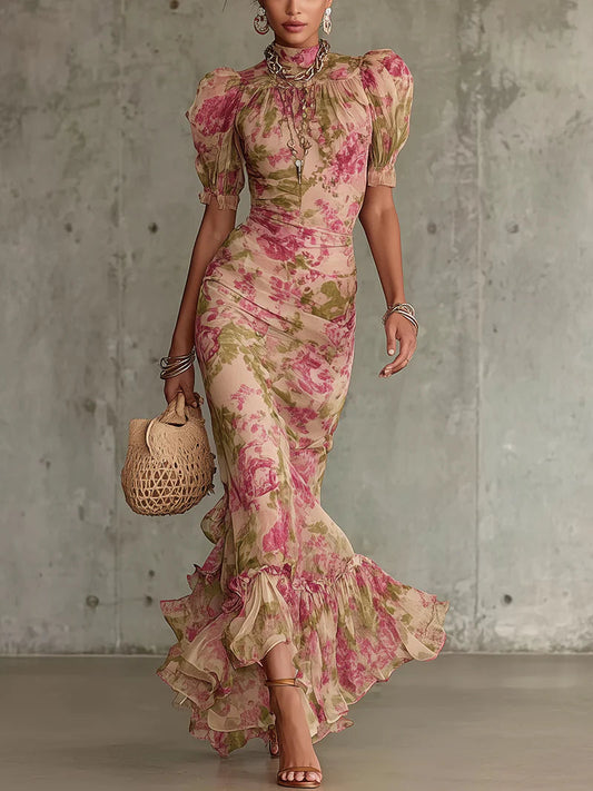 Rosalía™ Vestido largo con estampado de rosas vintage
