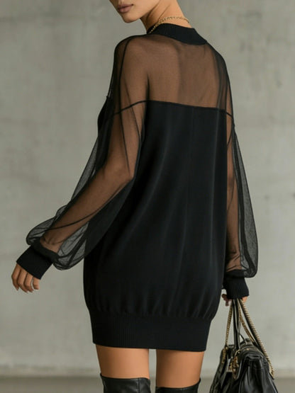 Amelia™ Vestido corto negro elegante con mangas de malla