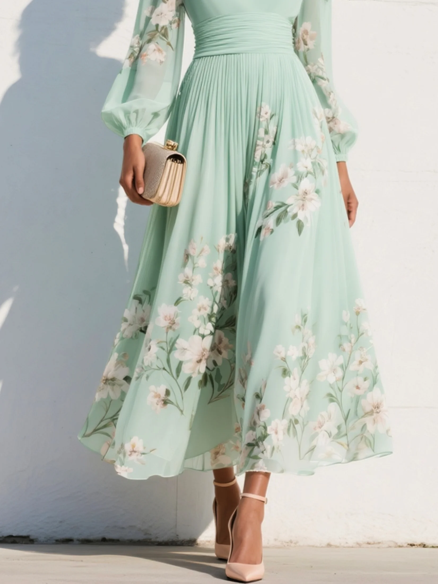 Elviana™ Vestido midi floral verde claro