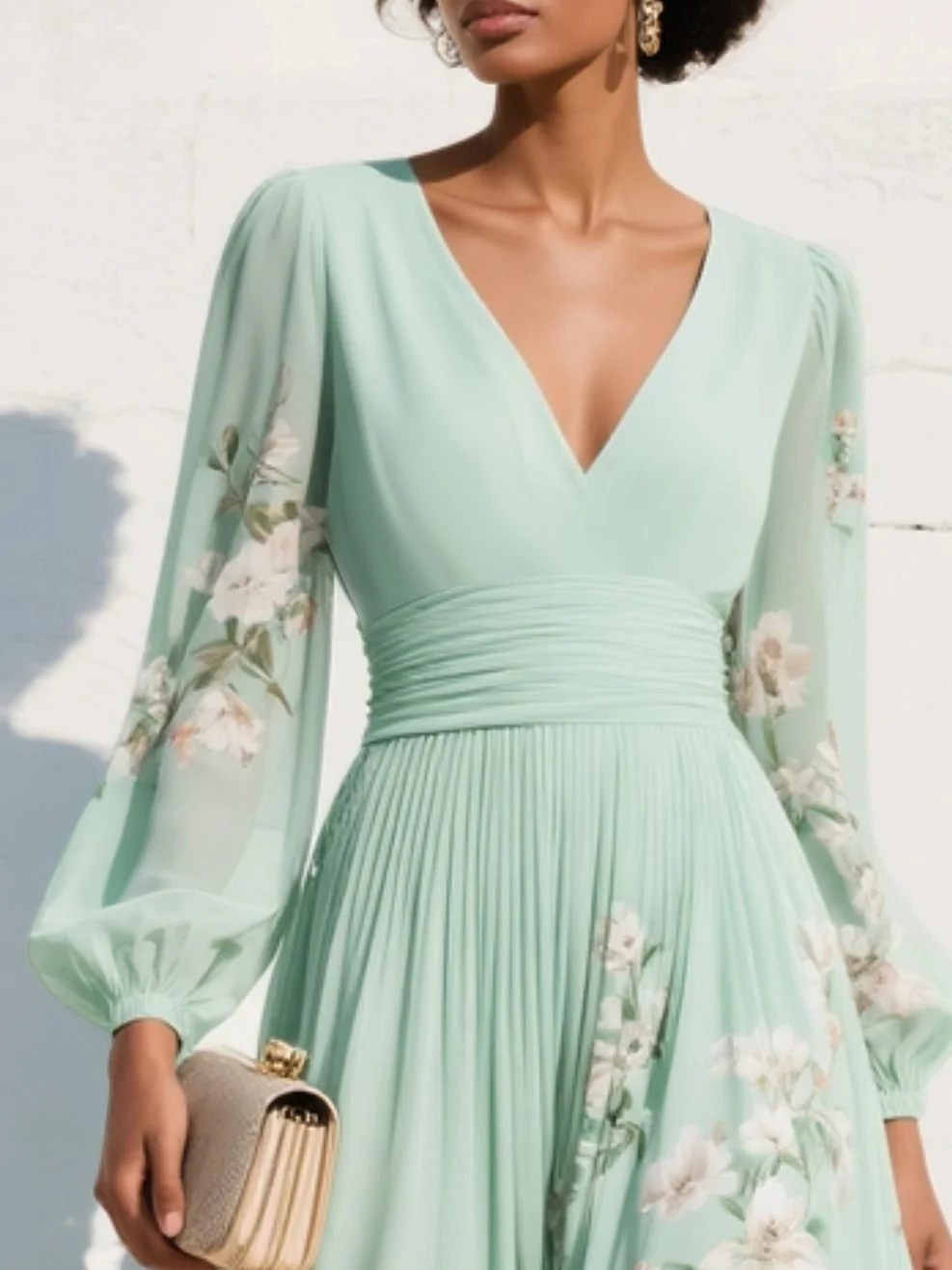 Elviana™ Vestido midi floral verde claro