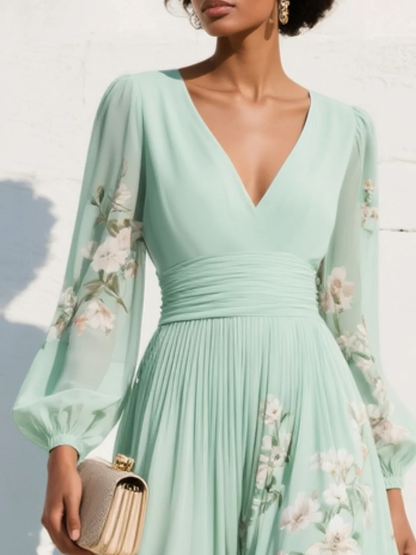 Elviana™ Vestido midi floral verde claro