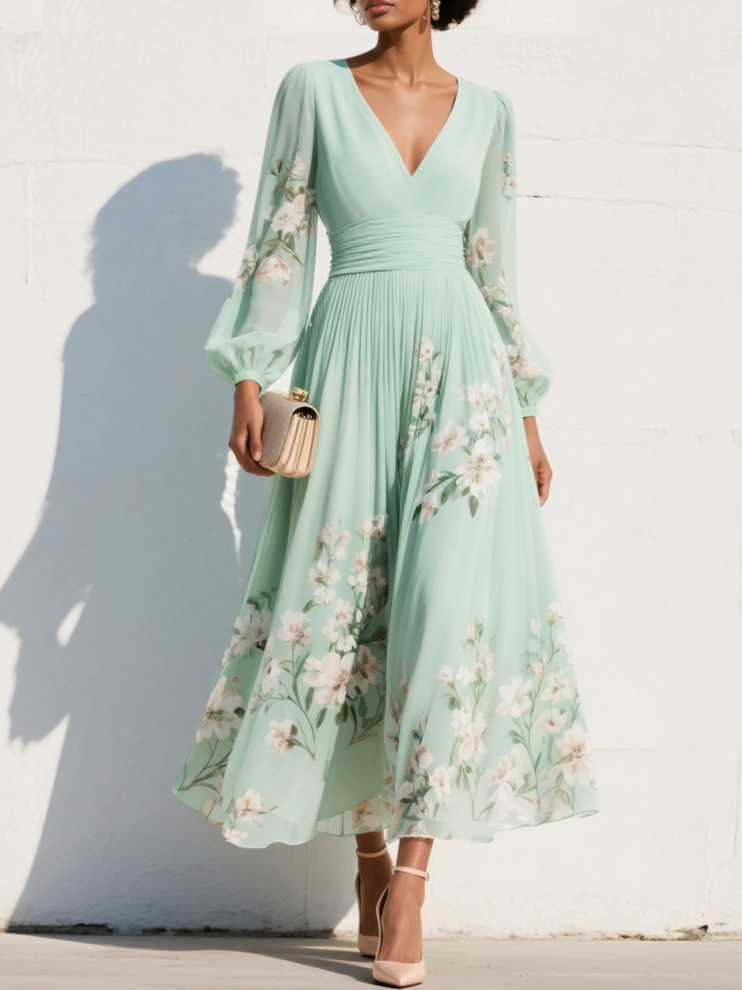 Elviana™ Vestido midi floral verde claro