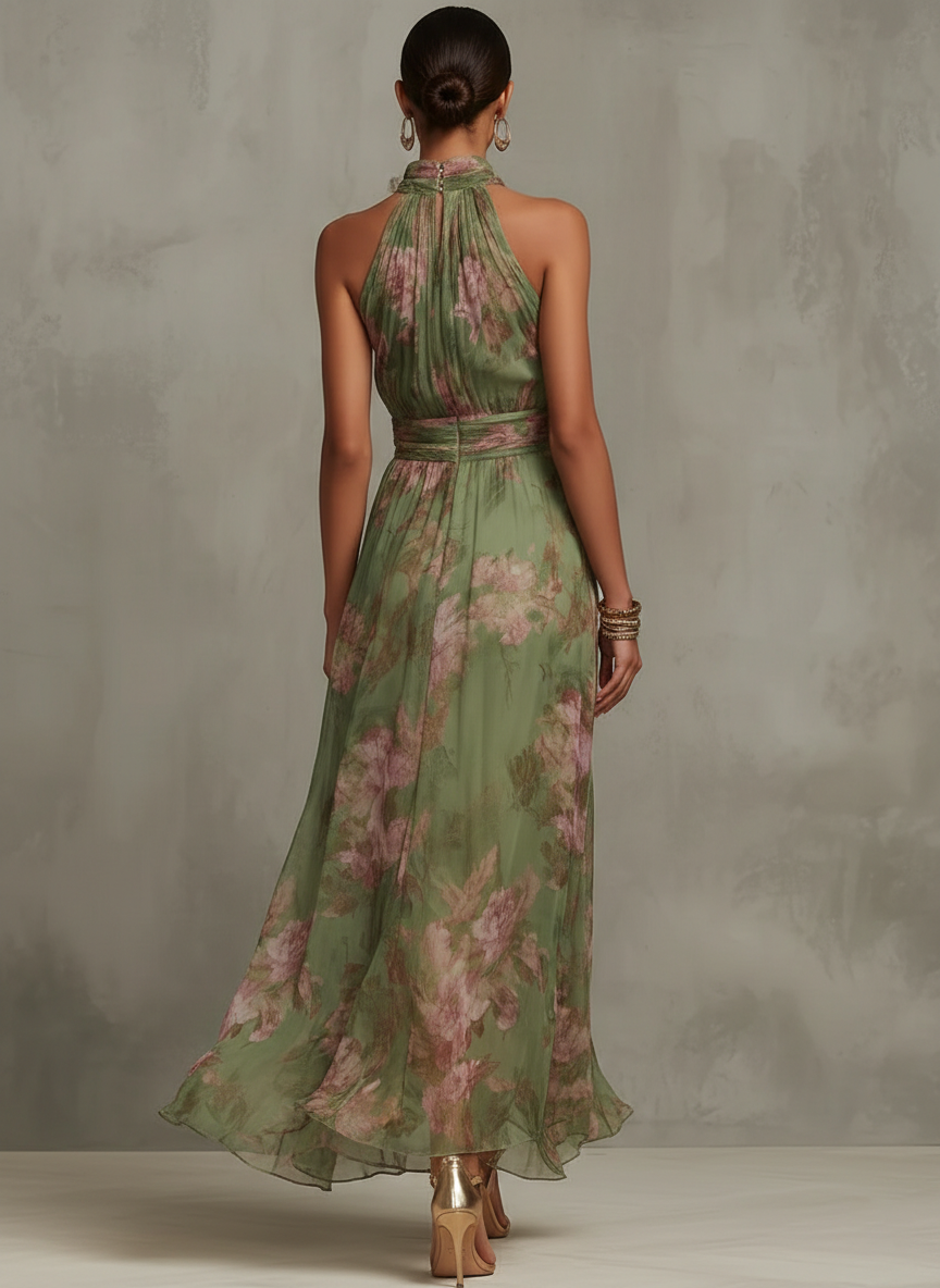 Valisse™ Elegante vestido largo halter con estampado floral