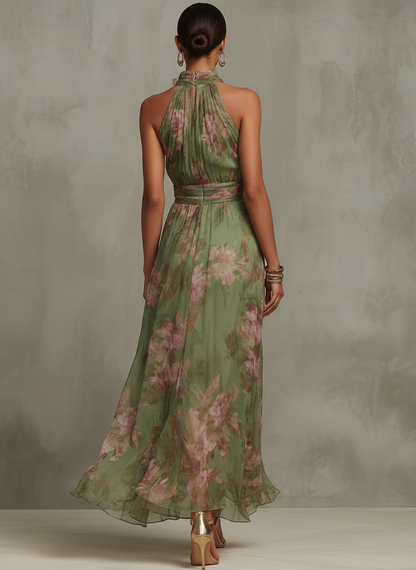 Valisse™ Elegante vestido largo halter con estampado floral